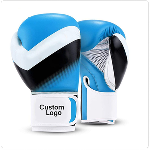 Gants de boxe professionnels en cuir, logo personnalisé, gants de boxe en cuir PU pour adultes, entraînement, respirants, fermeture velcro, bleu noir - Product Image 1