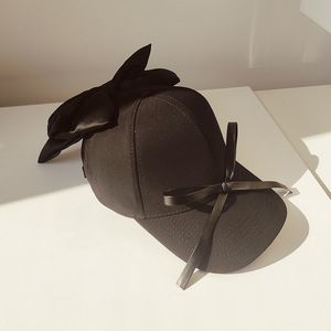 Ultima moda aggiornata femminile donna cappellino da Baseball nero cappello da golf da papà cappello da camionista con fiocco di raso - Product Image 3