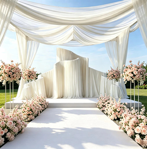Wedding S-Curved Wave Drapes <strong>Backdrop</strong> Stand Irregular Metal <strong>Frame</strong> for Outdoor Lawn Wedding Stage Background Decor - Product Image 3