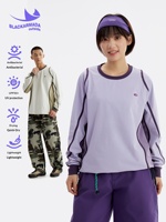Camiseta de Manga Larga con Estilo Tecnológico y Parches en Contraste, Cuello Redondo, Corte Holgado, Transpirable, Informal y Deportiva
