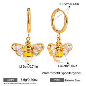 Pendientes de Abeja de Moda al por Mayor, de Acero Inoxidable 316L Coreano, Chapados en Oro PVD de 14k y 18k, con Circonitas, Joyería de Alta Calidad para Mujer - Product Image 6