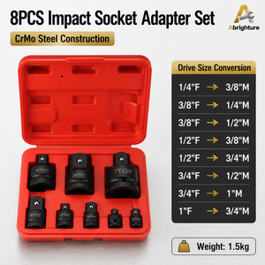 Set Adaptor Soket Impact 8 Buah, Kit Pengurang Penggerak Baja Cr-Mo untuk Kunci Impact, Kunci Soket, Alat Perbaikan 1/4" 3/8" 1/2" 3/4" 1" - Product Image 1