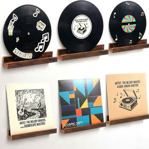 Wooden <b>Vinyl</b> Record Display Rack <b>Wall</b> Mounted Solid Wood Retro CD Storage Organizer Book Magazine Holder - Product Image 1