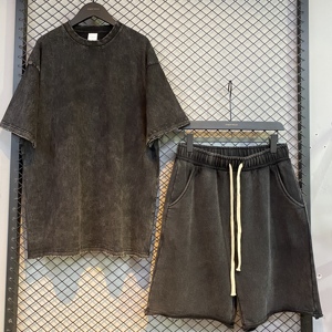 เสื้อยืดวิ<span class=keywords><strong>น</strong></span>เทจสำหรับผู้ชาย<span class=keywords><strong>2</strong></span>ชิ้นใส่สบายชุดกางเกงขาสั้นผ้าฝ้าย100% โอเวอร์ไซส์และเสื้อยืดซักกรดเหมาะสำหรับผู้ชาย - Product Image 1