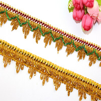 Vente en gros populaire belle frange dentelle pour décorer or et argent soie dentelle vêtements accessoires, or dentelle