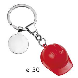Porte-clés en métal personnalisé avec casque de travail rouge 30 mm D pour hôtels avec logo personnalisé - Product Image 1
