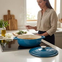 Cocotte en fonte émaillée à dégradé de couleurs, design moderne, écologique, pour cuisson au gaz et à induction, idéale pour la cuisson du pain, 28 cm, élégante