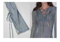 Léger Viscose Double Crêpe Denim Transfert Impression Coupe En Trois Dimensions À Lacets Robe Transparente Longues Dames Robes