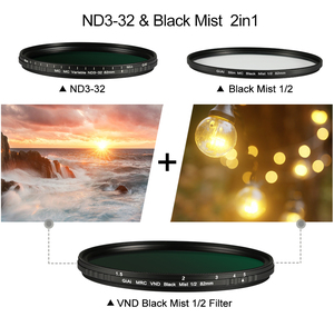 Filtro de Niebla Negra 2 en 1 VND y 1 1/2 1/4 Multifuncional para Cámaras, Filtros de 37 a 95 mm para Lentes de Cámara Canon, Nikon, Sony, Leica - Product Image 2