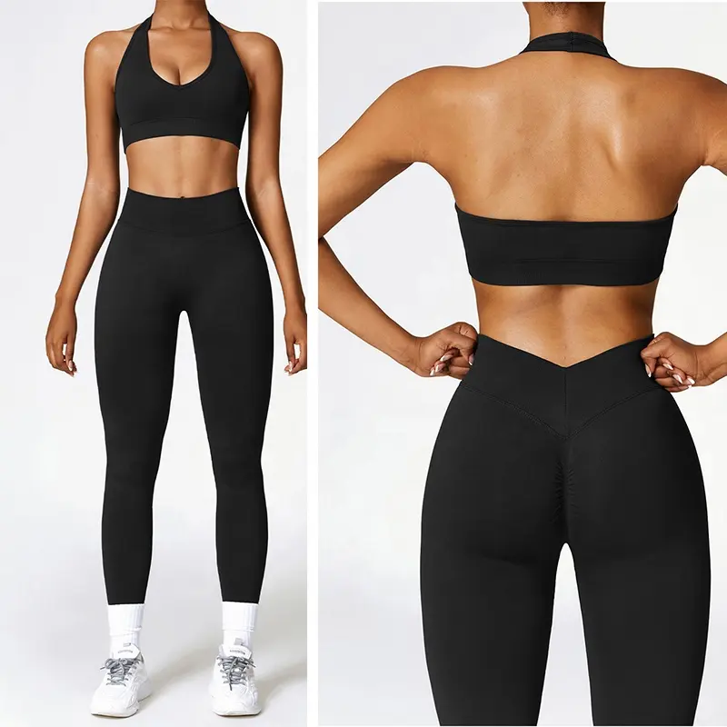 Brésilien Scrunch fesses Leggins licou cou Sport soutien-gorge deux pièces jambières d'exercices femmes Fitness Yoga vêtements de sport ensemble de vêtements