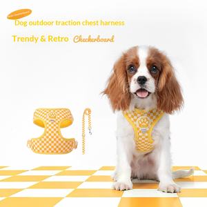 Checkered I-Shaped <b>Small</b> Dog Anti-Escape Decompression <b>Chest</b> & Back Harness Polyester Dog Harness - Product Image 2