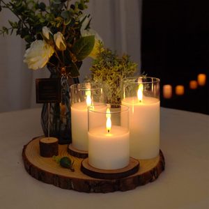 Battery Powered Flickering Pillar Real Wax Glass Led Candle Light Remote Control Moving Flame Christmas Wedding Home Party Decor - Product Image 3