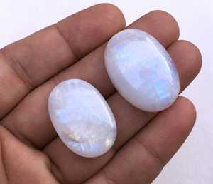 High Quality 2-Piece Natural <b>Rainbow</b> Moonstone Smooth Oval Shape Cabochons First Grade Blue Fire Loose Gemstone Cabs Stone Beads - Product Image 3