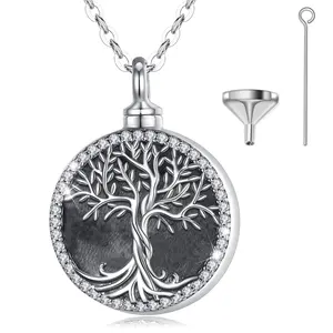 Merryshine 925 ayar gümüş hayat ağacı metal kremasyon urn külleri kolye kolye