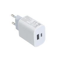 Adaptateur de charge rapide EU 2 broches PD20W double port USB A+C, chargeur mural pour téléphone en PC ABS ignifuge