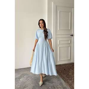 เดรสผ้าลินินสีน้ำเงินทรงเอ คอโอ ผูกหลัง เอวธรรมชาติ ใส่ได้ทุกวัน ระบายอากาศได้ดี ผ้าทอเนื้อนุ่ม สวมใส่สบาย - Product Image 6