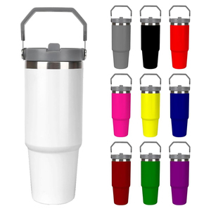 Custom logo 30 oz Travel Coffee <b>Mug</b> Stainless Steel 30oz Thermal 30oz Cup Flip Straw Tumbler with Handle - Product Image 1