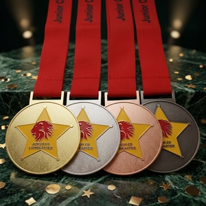 Medaglia antica in bronzo argento oro smaltato a buon mercato all'ingrosso con logo leone e stella - Product Image 1