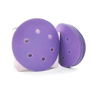 Disco abrasivo de 6 agujeros para lijado personalizado, P40-P2000 de papel de arena de cerámica púrpura, 6 pulgadas, 150mm, suministro de fábrica