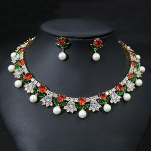 طقم قلادة وأقراط زفاف كبيرة من HIBRIDE طقم مجوهرات حفلات الزفاف للنساء من إكسسوارات - Product Image 5