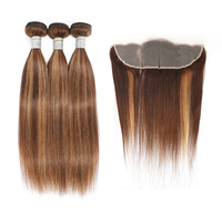 Mèches de cheveux humains vierges à cuticules alignées avec dentelle frontale, mèches de cheveux indiens de couleur mixte 4/27 avec fermeture frontale, vente en gros