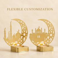 Fournitures pour le Ramadan, Eid Mubarak, décoration islamique, lune croissante en métal doré découpée au laser, porte-bougie tealight, décoration de table