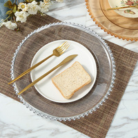Assiettes de présentation transparentes de 13 pouces avec bord doré, jetables, en plastique, pour dîner, mariage, Noël, décoration de table