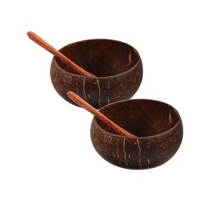Handmade Polished Eco-Friendly Organic Wooden Coconut Bowl Shell with Stand and Wooden Spoon Sets - Product Image 1