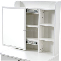 Ensemble de coiffeuse moderne en bois blanc avec miroir coulissant, tabouret et grand tiroir de rangement Vanity Maquillage Bureau d'écriture