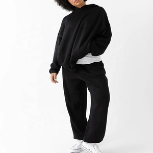 Rahat kadın düz renk kapüşonlu Sweatshirt ve koşucu pantolonu takım kazak eşofman 2 parça kıyafet - Product Image 1