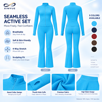 Ensemble de sport 3 pièces pour femme avec veste zippée, soutien-gorge de sport et pantalon évasé