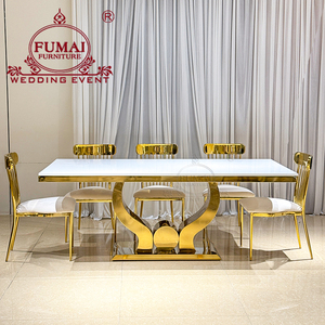 Cena DE BODA Europea Marco de acero inoxidable MDF Mesa de comedor superior de lujo - Product Image 1