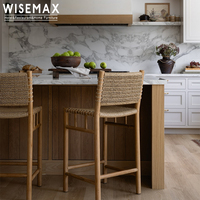 Chaise haute de bar WISEMAX FURNITURE de style médiéval en bois naturel avec siège en rotin tressé, chaise de bar de cuisine pour café, boutique, hôtel