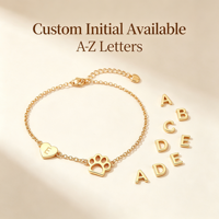 Bracelet personnalisé en or avec empreinte de patte, breloque cœur avec initiale personnalisée, acier inoxydable, cadeau pour les amoureux des animaux