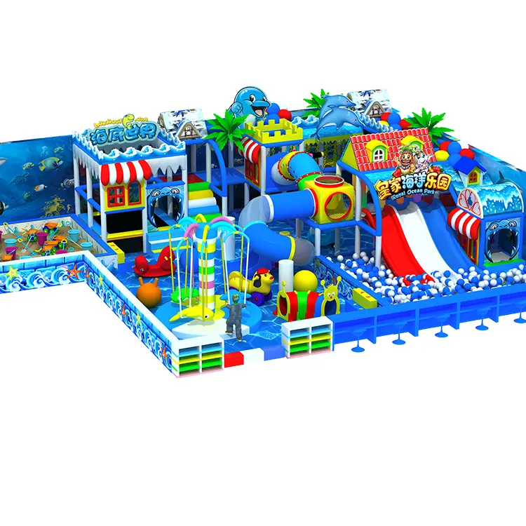 Blauwe Oceaan Thema Kids Groothandel Indoor Speeltoestellen Met Soft Play Ball Pool Glijbaan