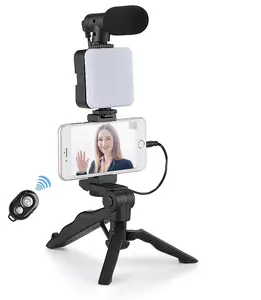 Vlog Beginners Smartphone Phone Video Kit, Led Light Microphone Tripod Hands Free Blog Camera Travel video lighting kit