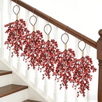 Guirnalda de Bayas Navideñas en Forma de Lágrima con Racimos de Bayas Rojas, Decoración Colgante Vertical de 38.6 Pulgadas para la Colección Navideña