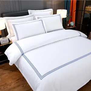 Luxury Hotel Linen 100% Cotton 60s Sateen Fabric Embroidery Bed Sheets Bedding Sets Fitted/Flat Sheet/Duvet Cover/Pillowcases