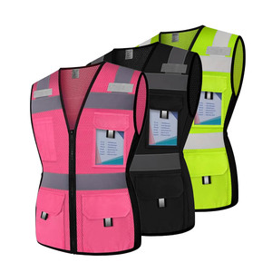 Gilet di Sicurezza Femminile Personalizzabile ad Alta Visibilità, Nero Classe 2, Regolabile, Multi-Tasca per Edilizia e Ingegneria - Product Image 1