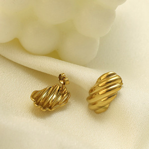 Geometric Huggie Earrings 316 Titanium Steel Gold For Women Gift Fashion Jewelry - Product Image 3