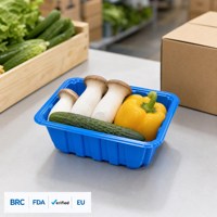 Voedselveilige PET champignonbak, op maat gemaakte wegwerpverpakking voor producten, geribbelde wanden, hitteverzegeling, diepvriesbestendige diepe fruitbak