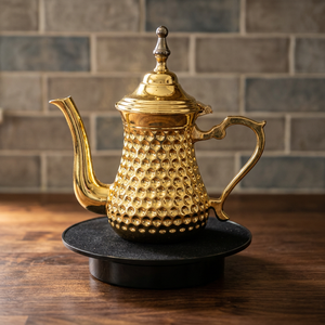 กาน้ำชาทองเหลืองแบบตะวันออกพร้อมฝาและหูจับ ลวดลายตกแต่งสวยงาม - Product Image 1