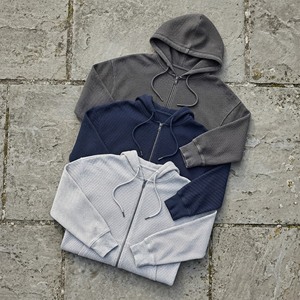 เสื้อฮู้ดดี้ผู้ชายสไตล์วินเทจสุดหรูทรงบ็อกซี่ <span class=keywords><strong>สี</strong></span><span class=keywords><strong>เทา</strong></span>ชาร์โคล ผ้าคอตตอนเนื้อหนัก ทอลายวาฟเฟิล ซิปยาวเต็มตัว - Product Image 2