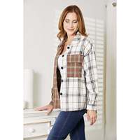 Kemeja Jaket Kancing Kontras Motif Kotak-Kotak Double Take 85% Poliester 10% Katun 5% Spandex Dapat Dicuci Mesin Cuci Dingin Keringkan dengan Mesin Pengeringan Rendah