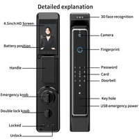 Serrure de porte électrique intelligente wifi/tt tysh serrures intelligentes à reconnaissance de visage 3d pour serrure de porte d'entrée sans clé avant