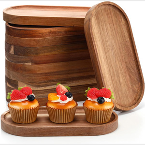 Bandeja ovalada de madera de acacia para pasteles, macarons, postres, bandeja de madera maciza para servir en restaurantes, cafeterías, hoteles y restaurantes de comida. - Product Image 1