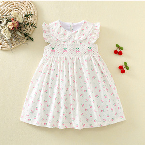 Nuevo Vestido de Verano para Niñas con Mangas con <span class=keywords><strong>Volantes</strong></span>, Estilo Coreano, Bordado de Cerezas, Vestido Dulce de Algodón Estampado - Product Image 1