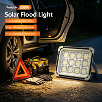 Projecteur LED solaire portable à haute efficacité pour extérieur, 200W, rouge et bleu, avec stroboscope, en verre ABS