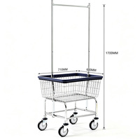 Chariot à linge en fil métallique, chariot à linge commercial en fil chromé de 2,5 bushels avec double barre de suspension, chariot à linge roulant