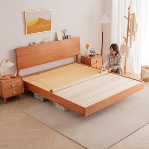 Lit en bois massif nordique, bois de cerisier, 1,5 m, 1,8 m, lit plateforme, style minimaliste japonais, meubles de chambre principale - Product Image 3
